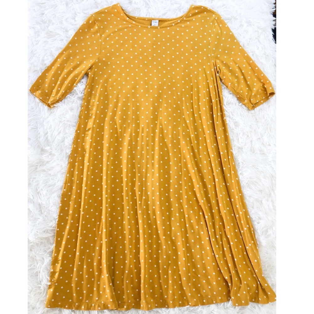 OLD NAVY Mustard Yellow Dot Knit Swing Dress